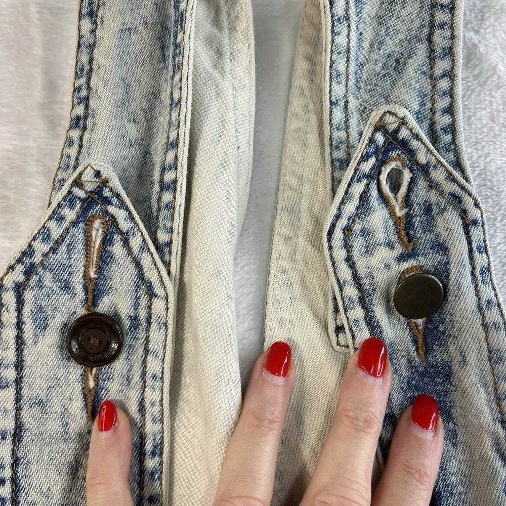 Vintage Jrs‎ 7 1980's Denim Short Overalls Acid Washed Pleated Long Grunge Punk